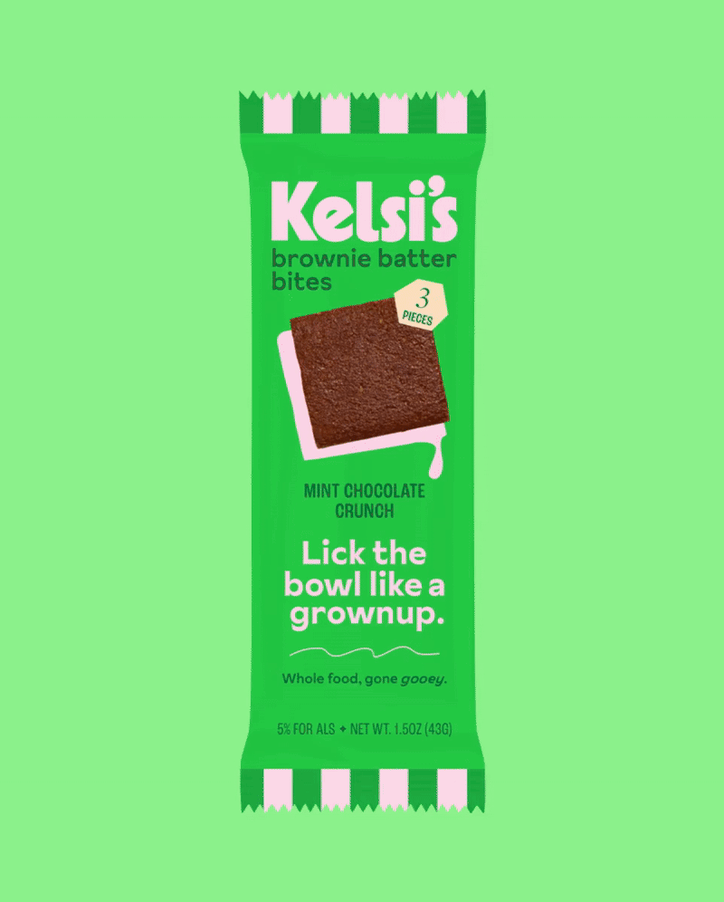 Multiple flavors of Kelsi's brownie batter bites glowing in different vibrant colors.